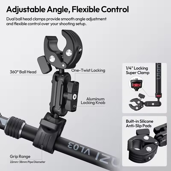 Ulanzi VL03 gậy selfie dành cho xe máy tích hợp kẹp chắc chắn tương thích với DJI và Insta 360 - ảnh 2