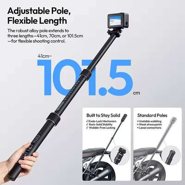 Ulanzi VL03 gậy selfie dành cho xe máy tích hợp kẹp chắc chắn tương thích với DJI và Insta 360 - ảnh 3