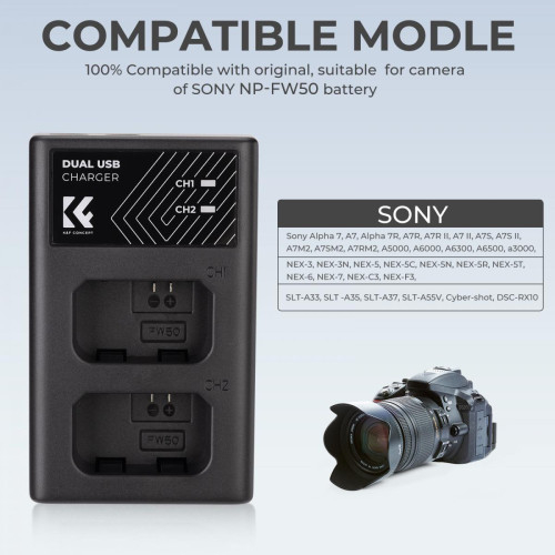 Pin máy ảnh Sony NP-FW50 - Thương hiệu K&F Concept (2 Pin 1 Sạc) - Bộ 2 Pin 1 Sạc - ảnh 3
