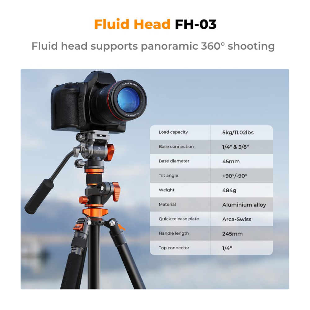 Chân máy ảnh K&F Concept T254A7 FH-03 Fluid Head KF09.137 - ảnh 6
