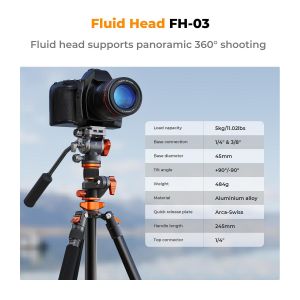 Ảnh thu nhỏ Chân máy ảnh K&F Concept T254A7 FH-03 Fluid Head KF09.137 - ảnh 6