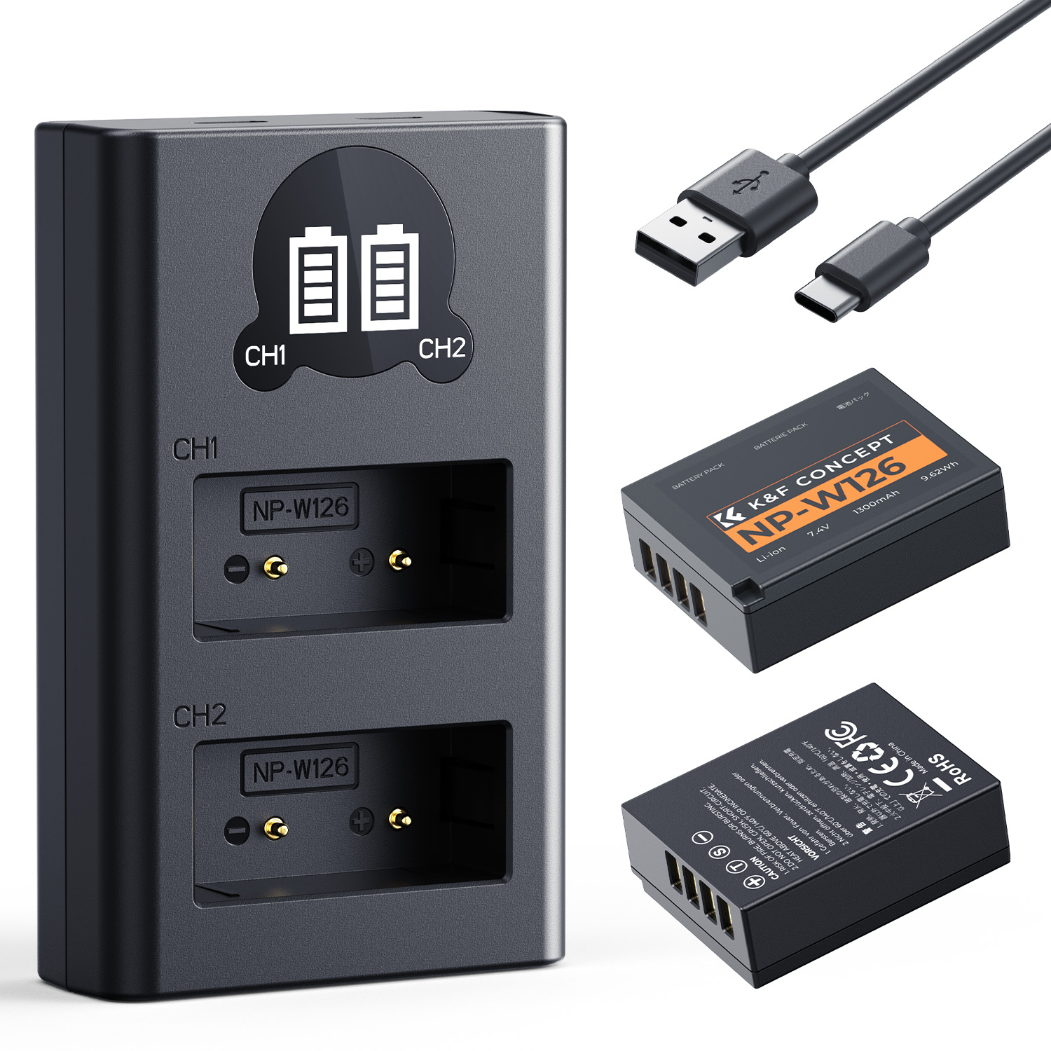 Bộ 2 pin và sạc K&F Concept NP-W126 KF28.0030